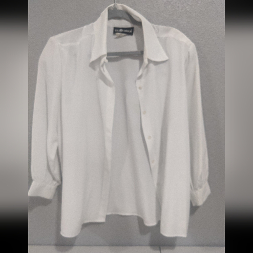 Vintage Retro White Sheer Blouse Top Businesscasual Office Costume Cosplay